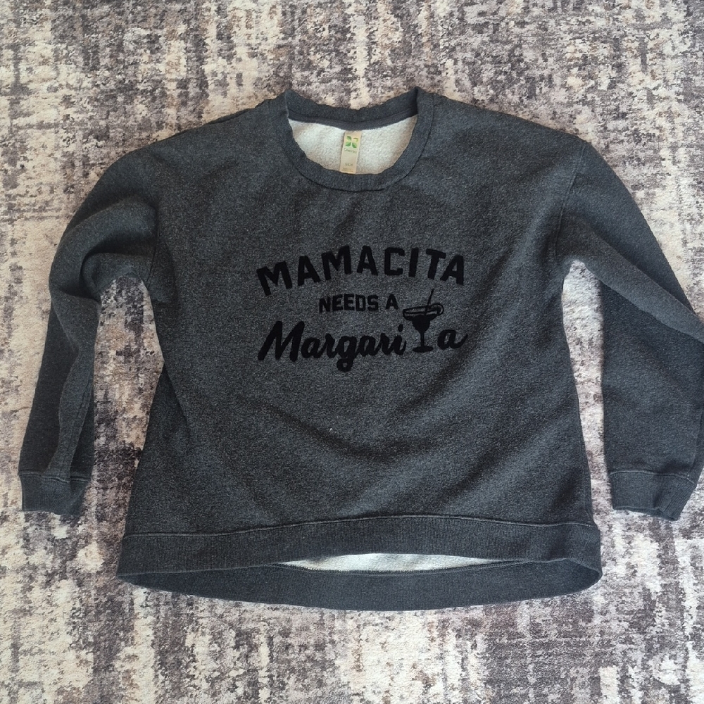 GreenTea Gray Sweater with Black Print